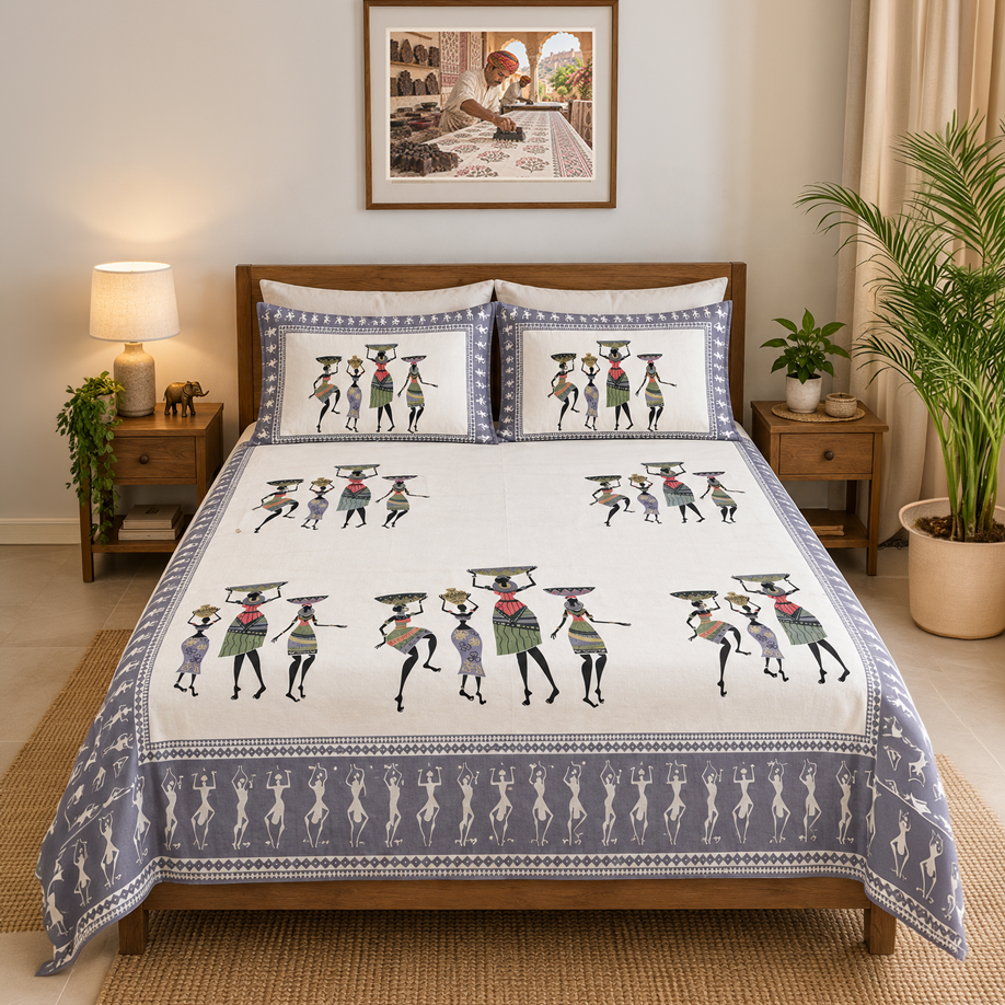 Adiva Tribal Art Cotton Bedsheet