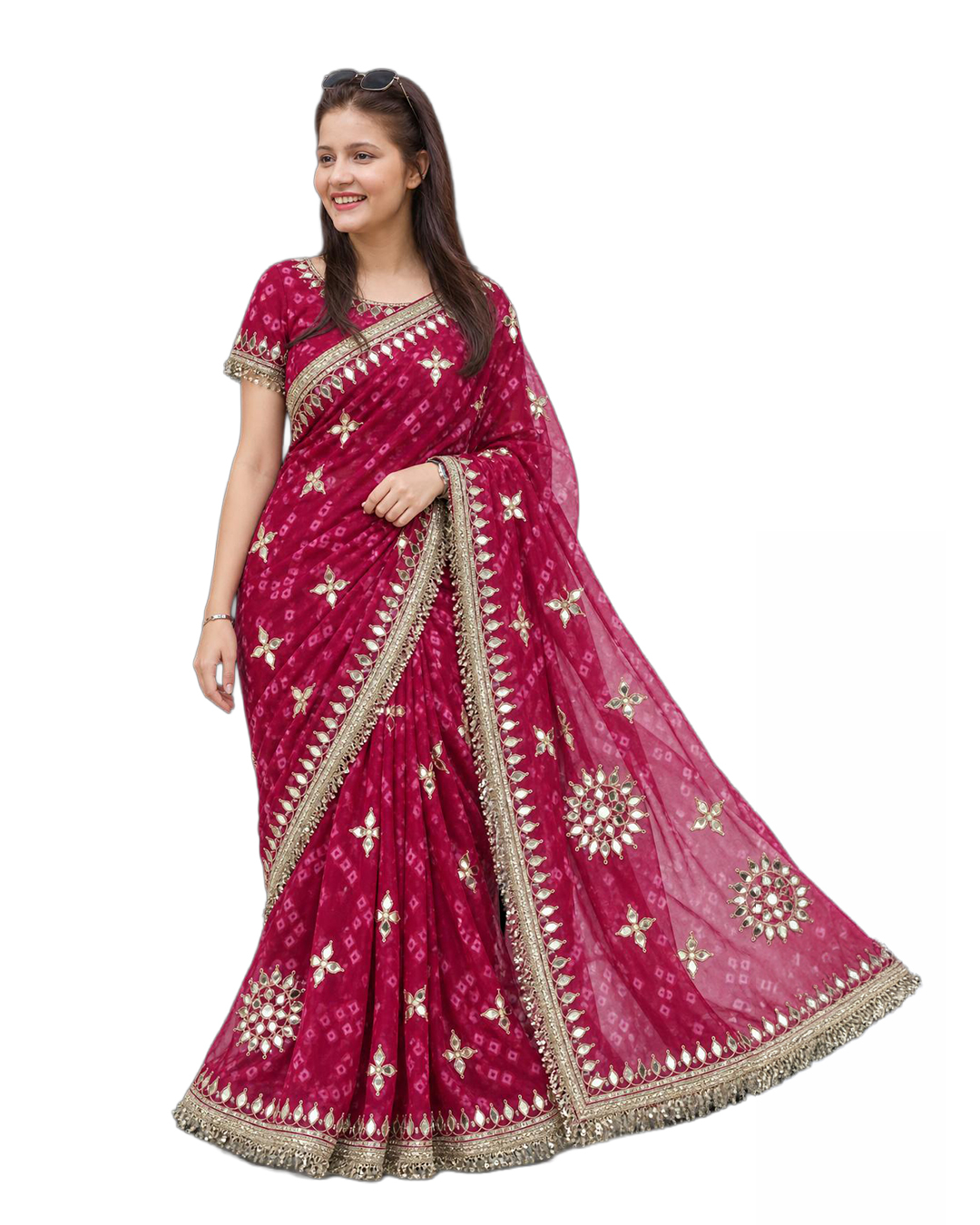 Magenta Bandhani Saree