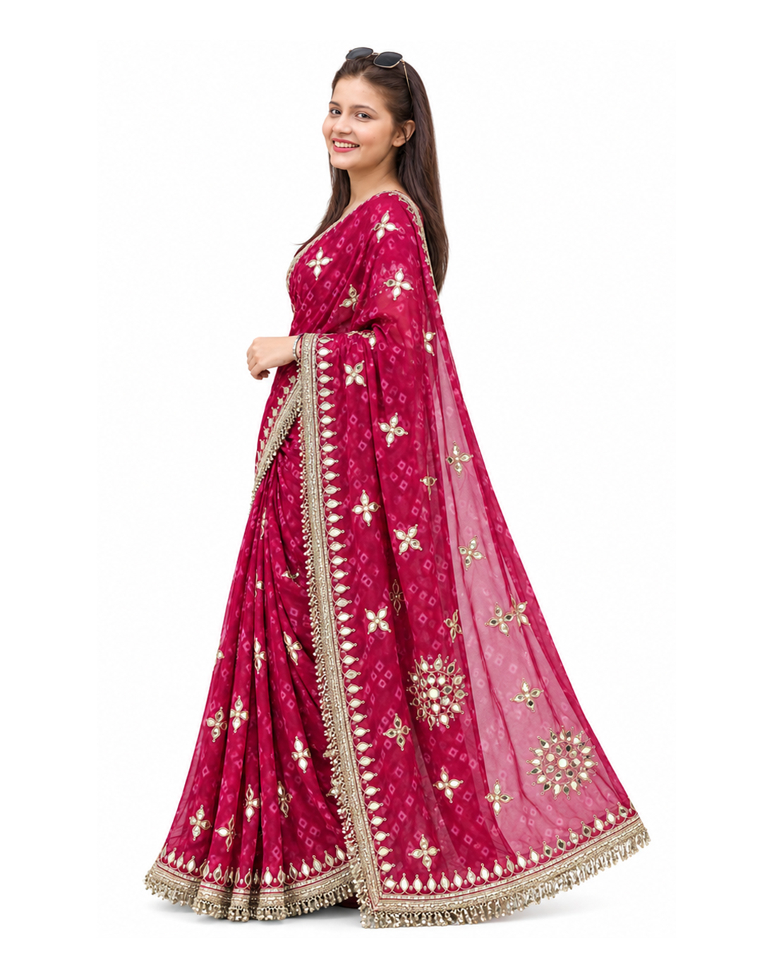 Magenta Bandhani Saree