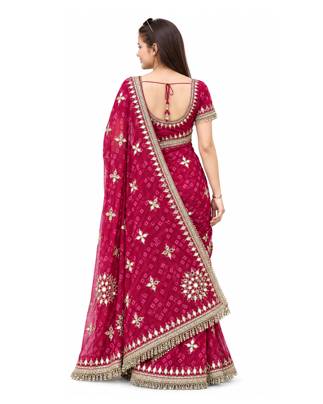 Magenta Bandhani Saree