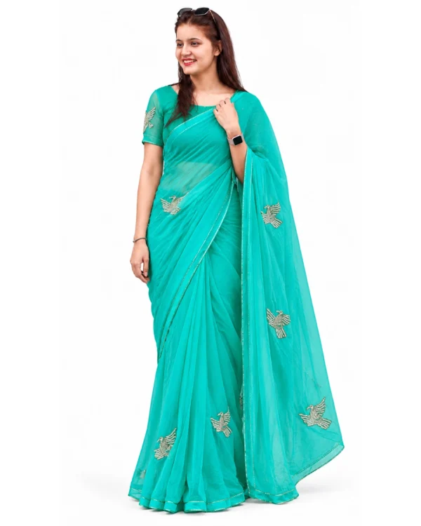 Turquoise Chiffon Handwork