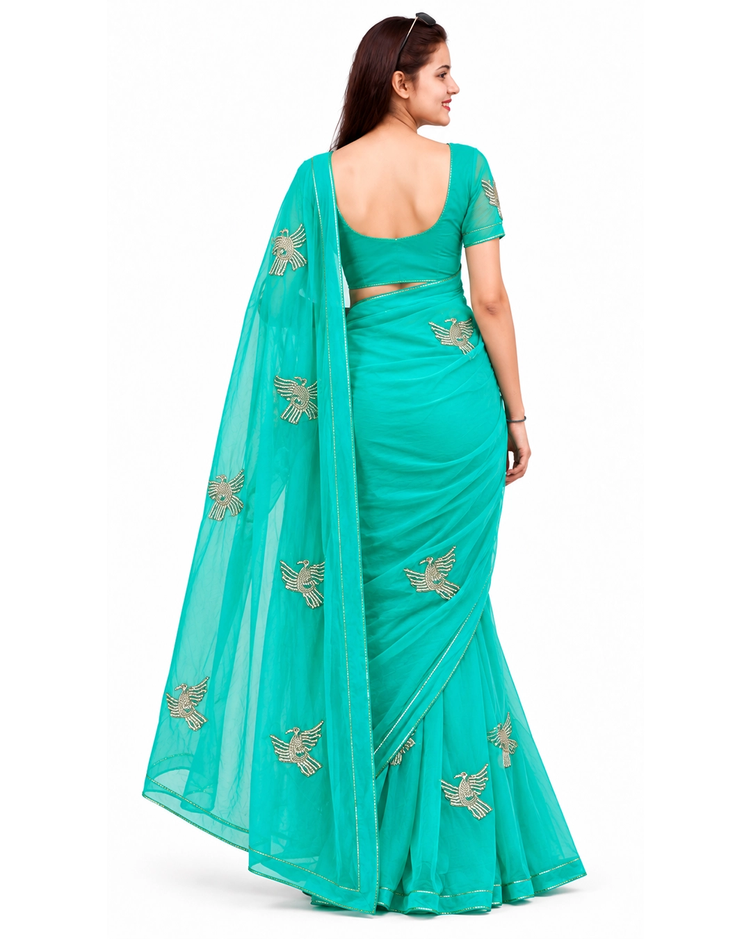 Turquoise Chiffon Handwork