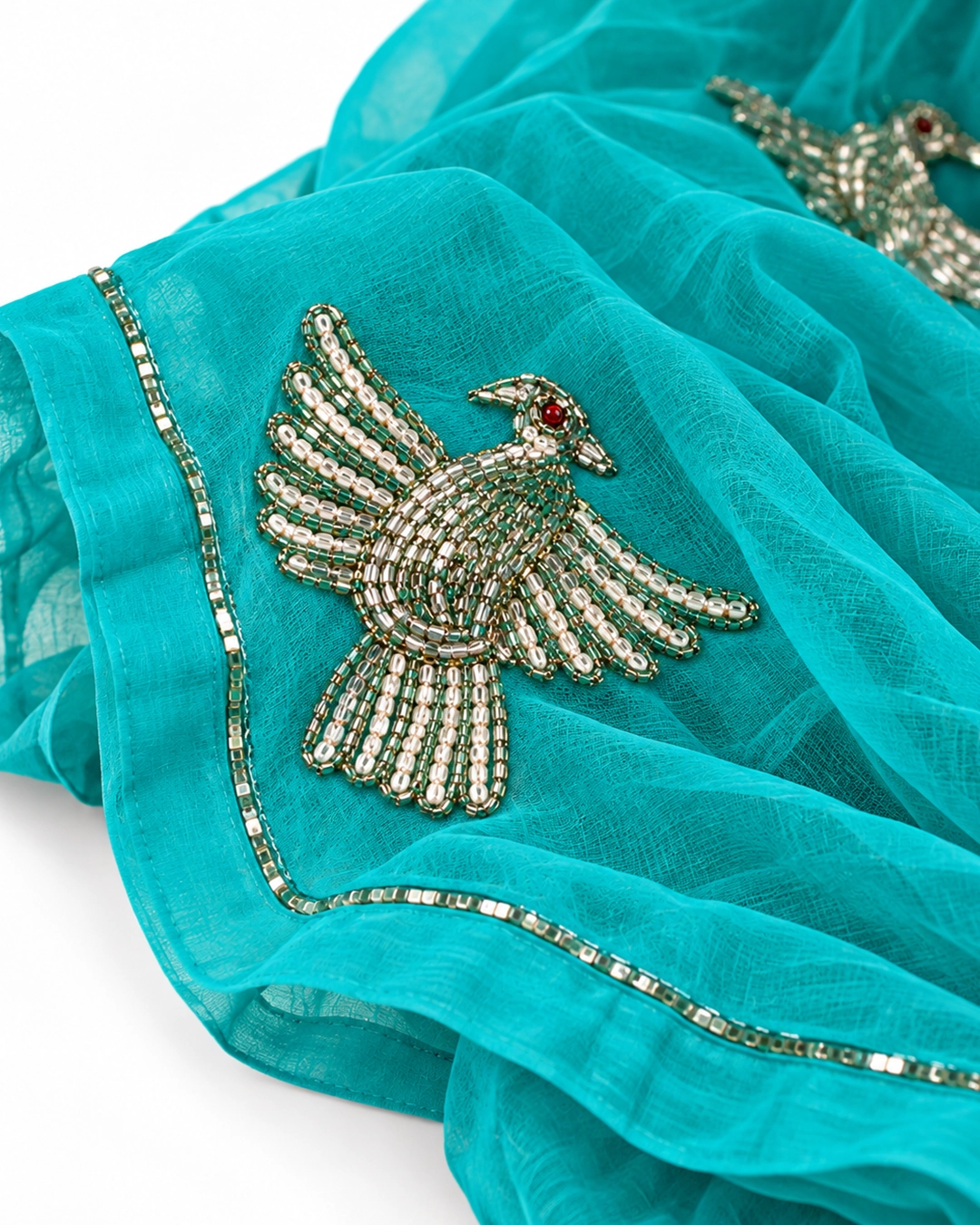 Turquoise Chiffon Handwork
