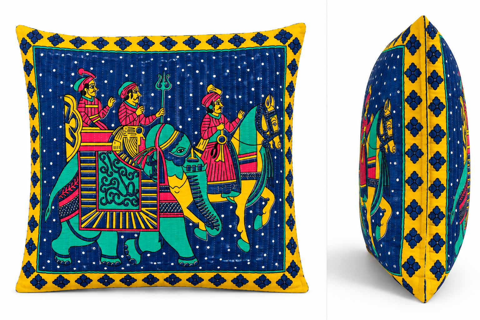 Royal Procession Folk Art Cushion