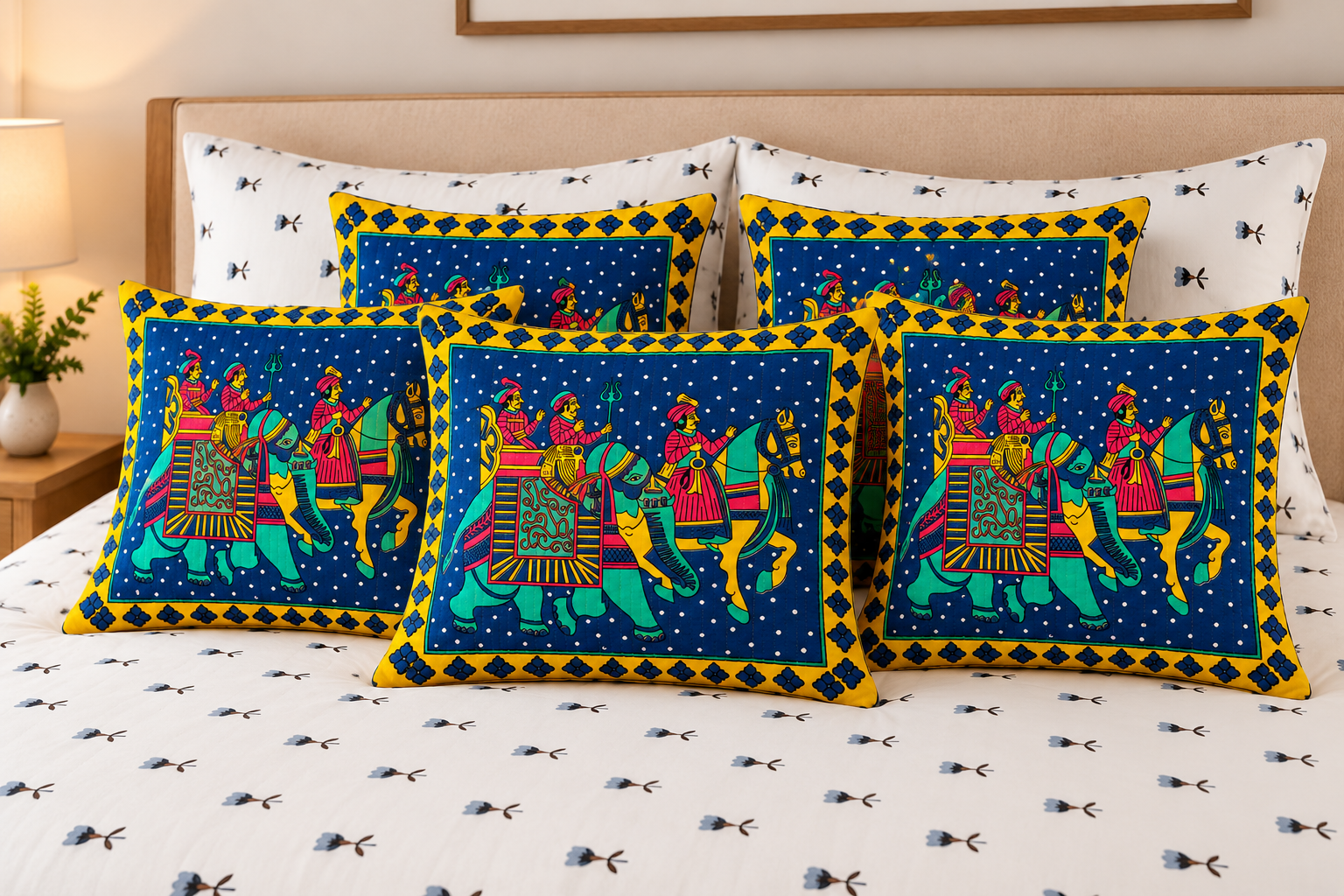 Royal Procession Folk Art Cushion