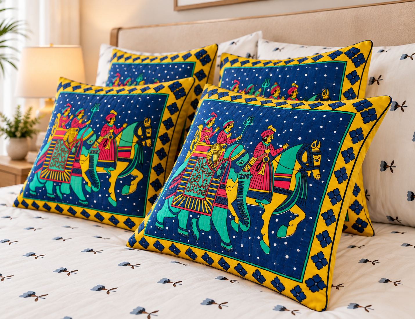 Royal Procession Folk Art Cushion