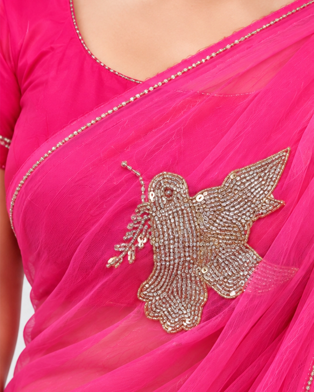 Pink Chiffon Handwork