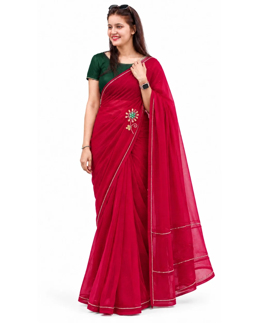Rani-Pink Chiffon Handwork