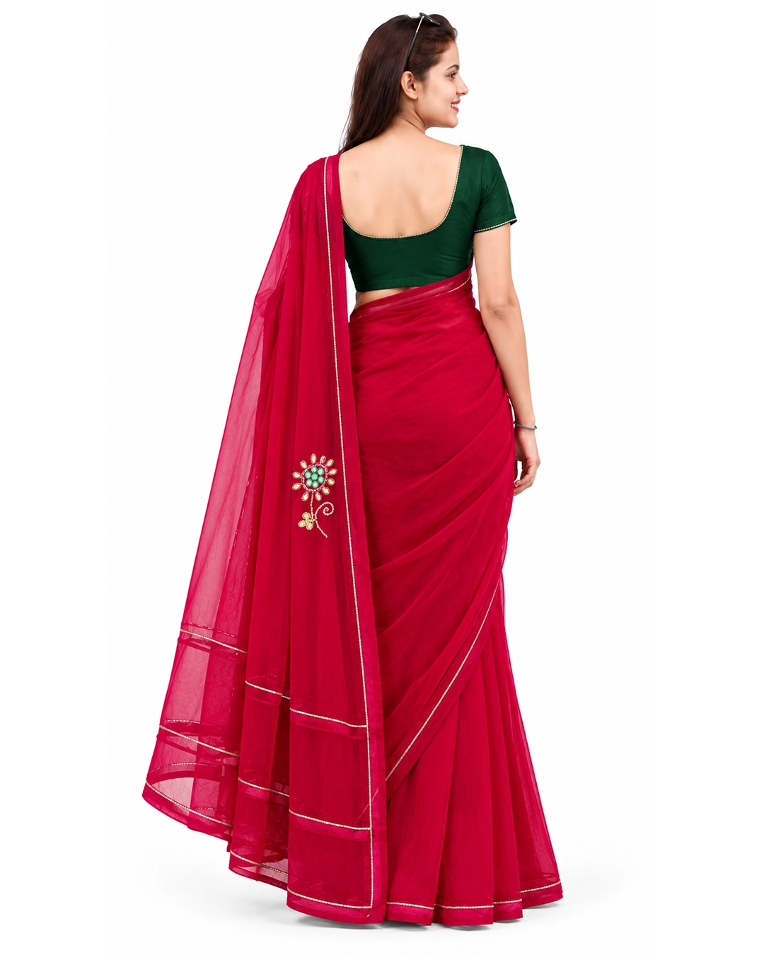 Rani-Pink Chiffon Handwork