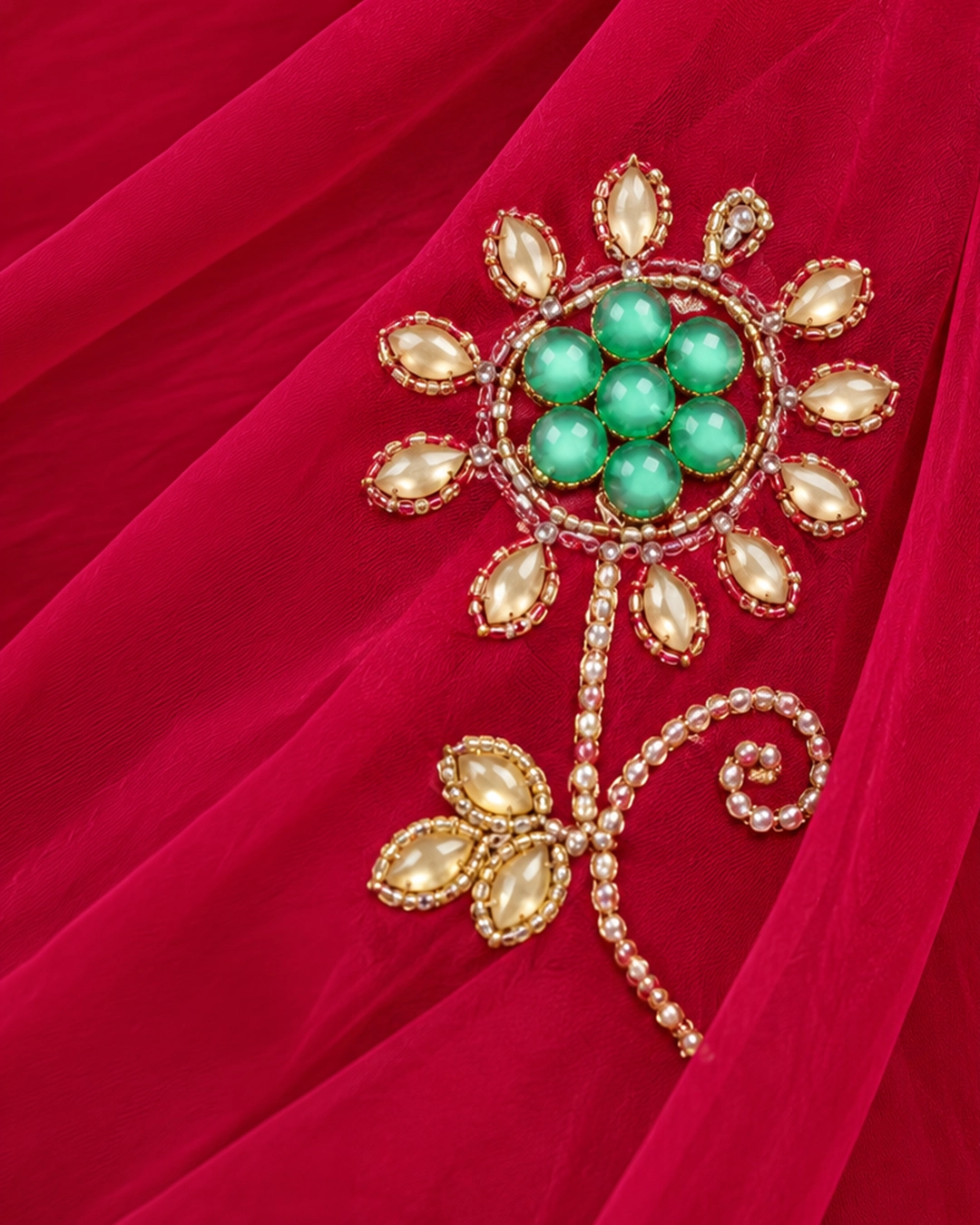 Rani-Pink Chiffon Handwork