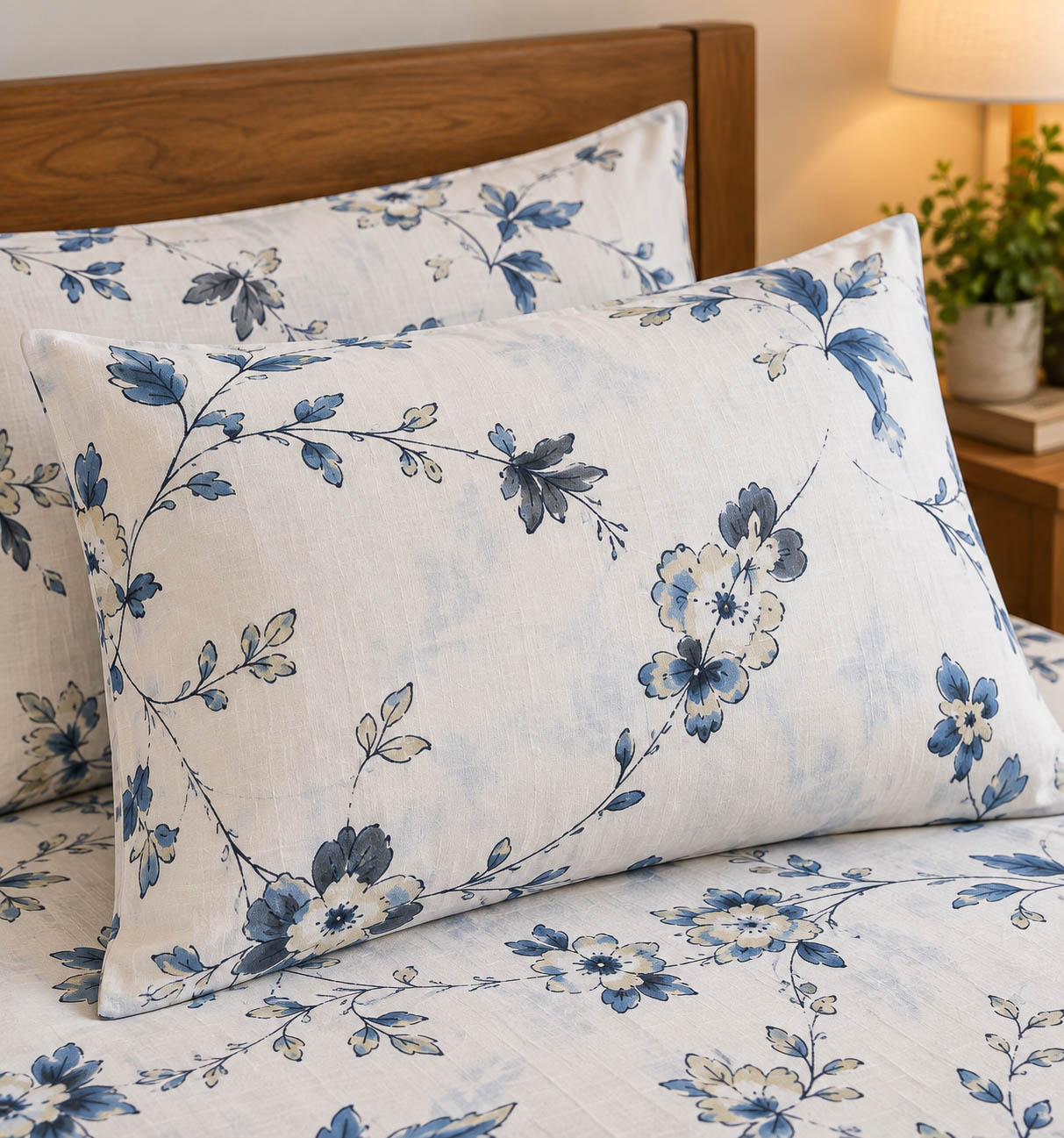 Serene Blue Botanical Cotton Bedsheet