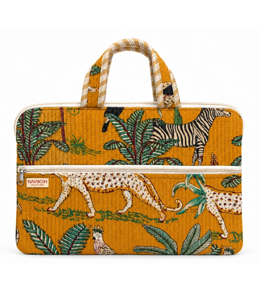 Golden Safari Quilted Laptop Bag