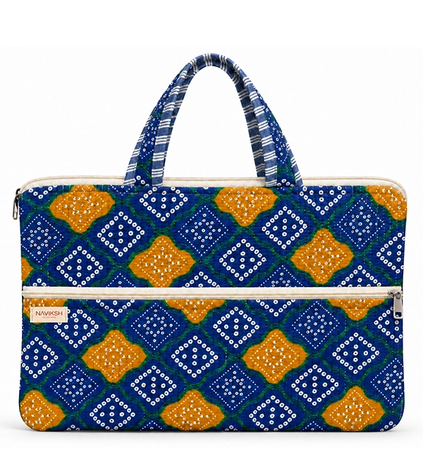 Indigo Mustard Mosaic Quilted Laptop Bag