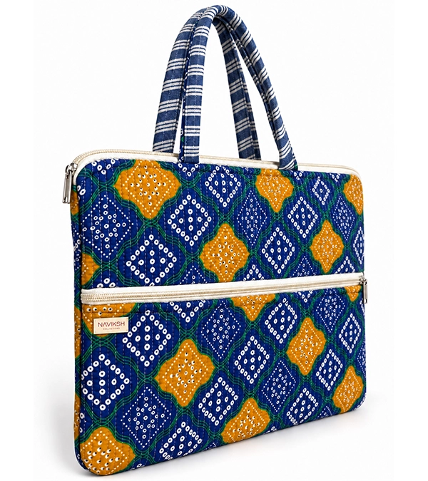 Indigo Mustard Mosaic Quilted Laptop Bag