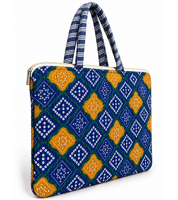Indigo Mustard Mosaic Quilted Laptop Bag