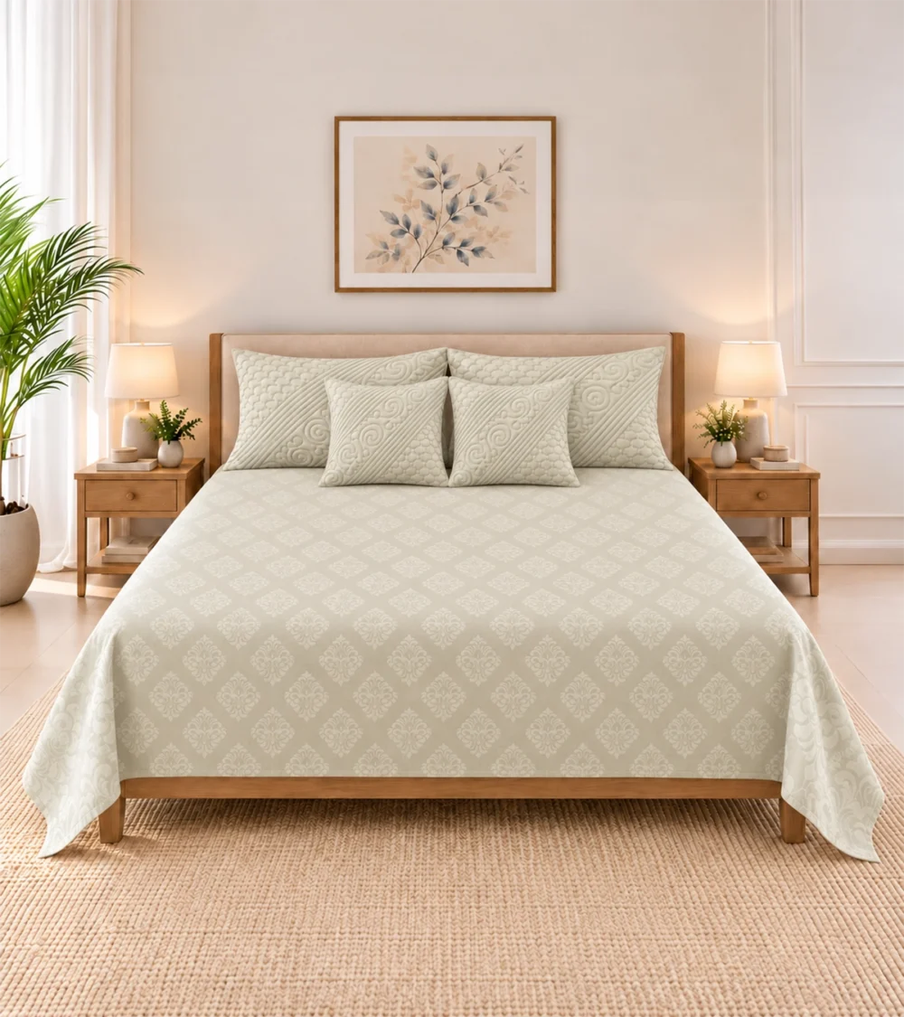 Royal Ivory Elegance Damask Bedsheet Set