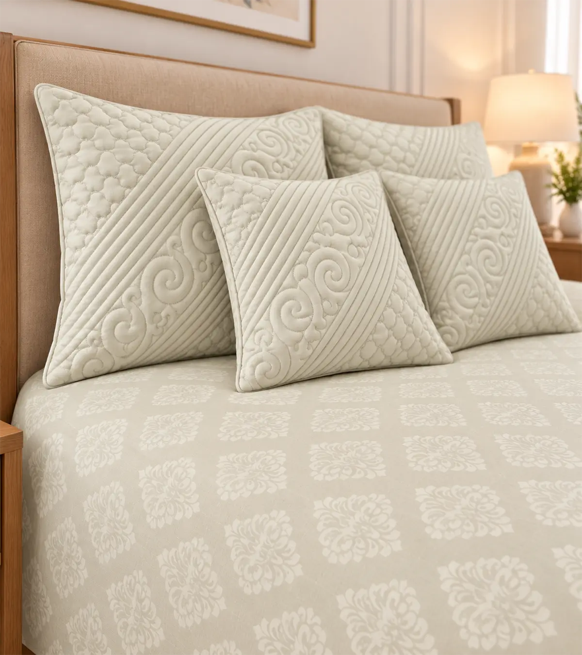 Royal Ivory Elegance Damask Bedsheet Set