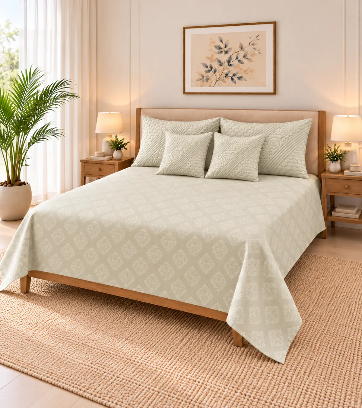 Royal Ivory Elegance Damask Bedsheet Set