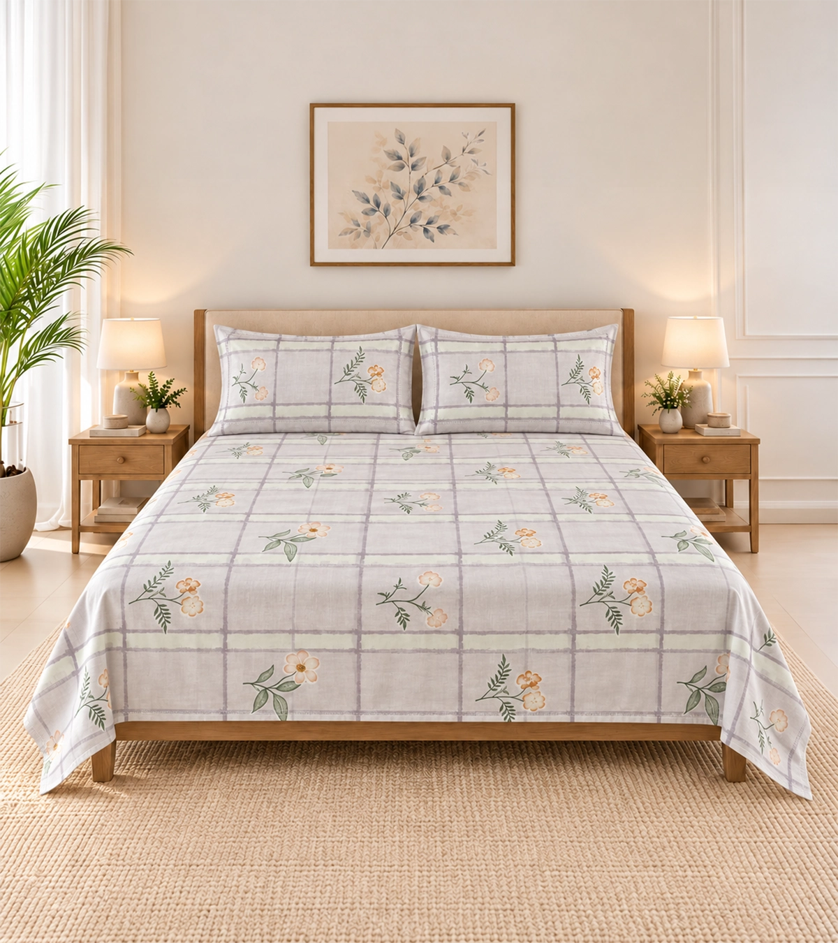 Lavender Blossom Checkered Bedsheet