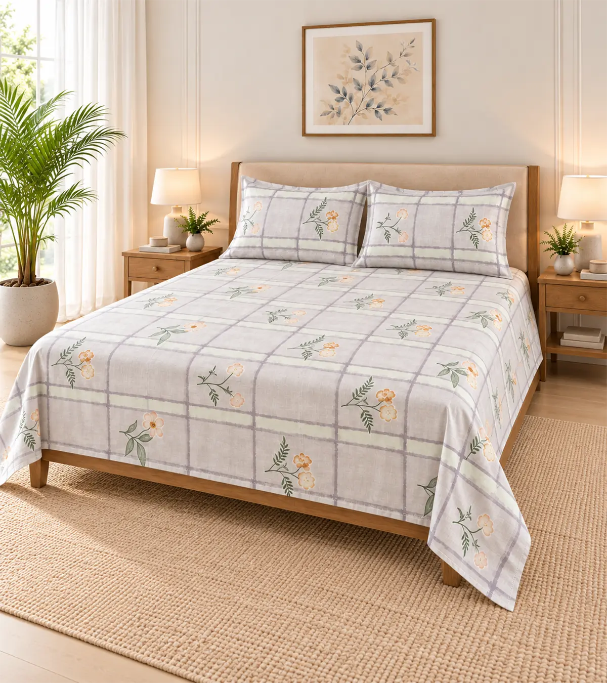 Lavender Blossom Checkered Bedsheet