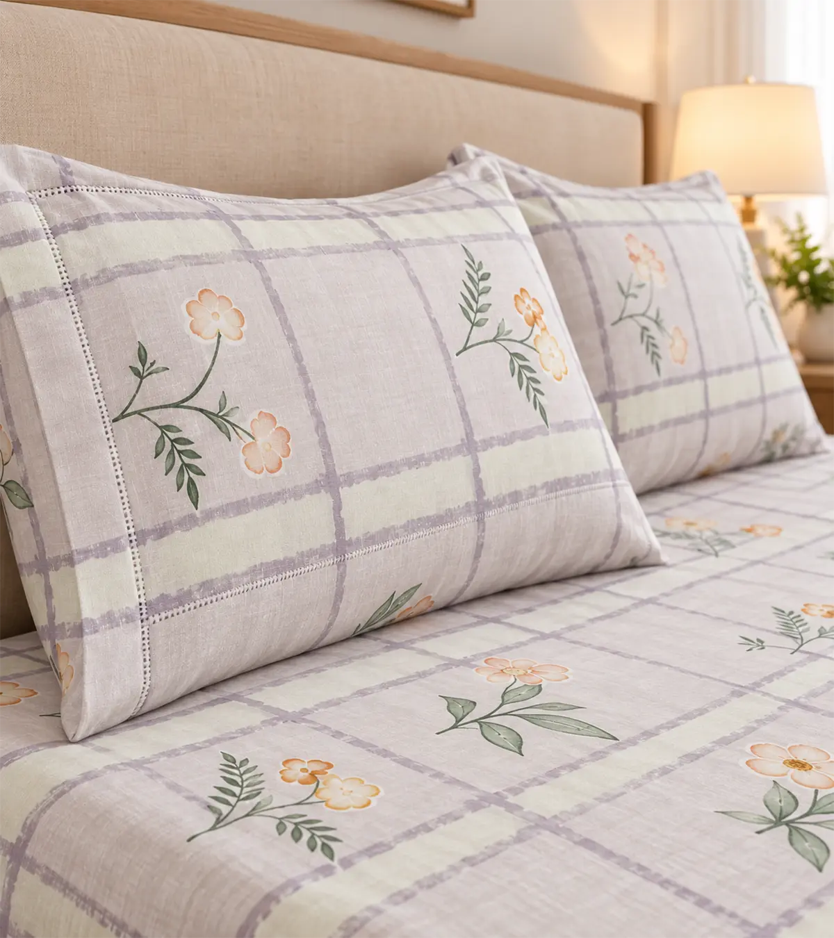 Lavender Blossom Checkered Bedsheet