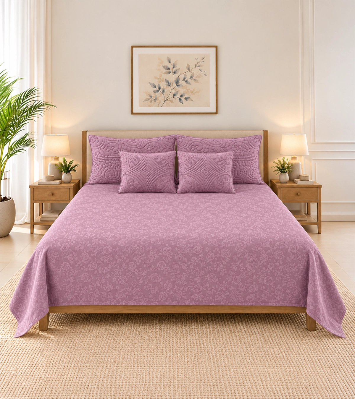 Mauve Rose Elegance Quilted Bedsheet Set