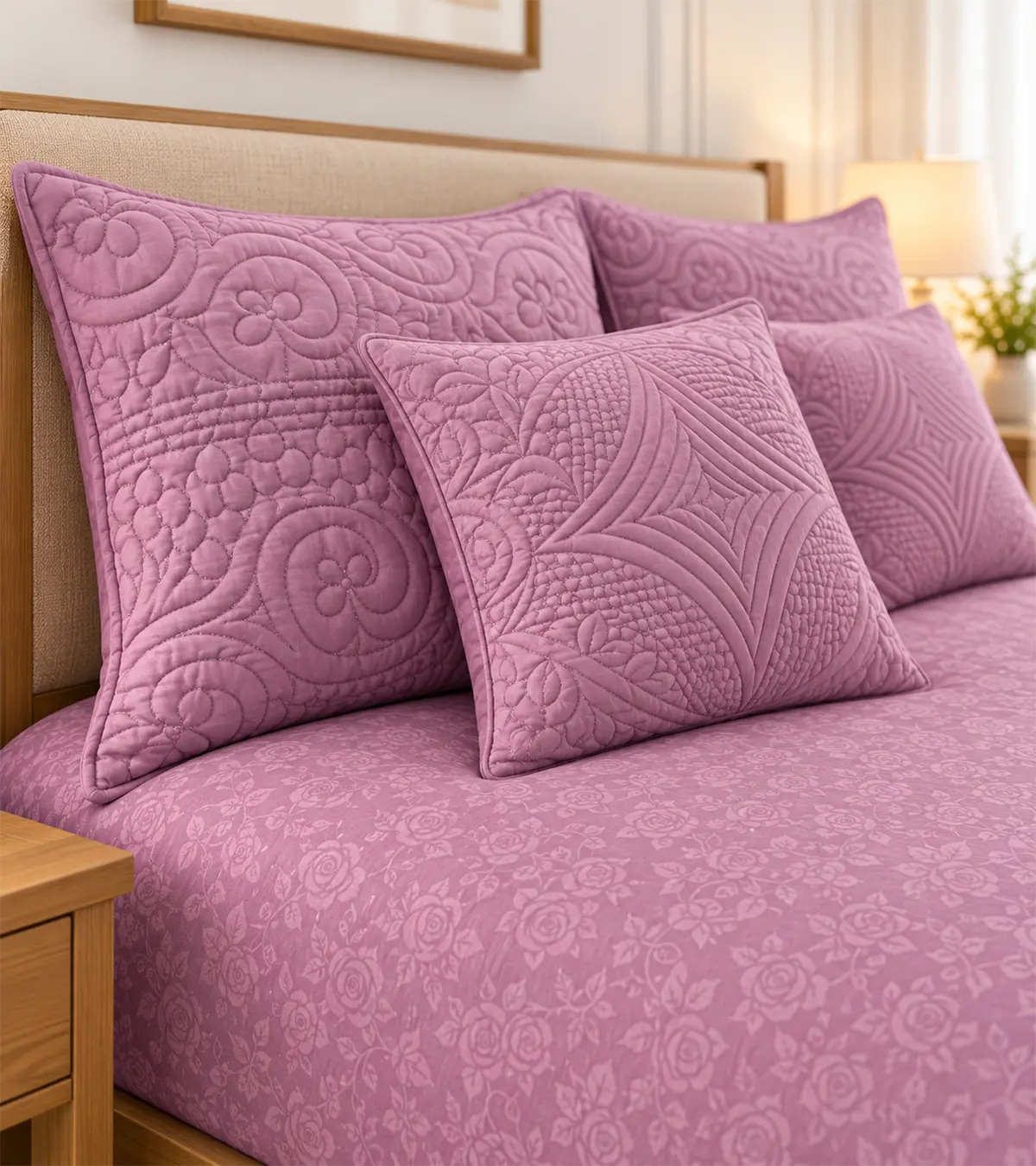 Mauve Rose Elegance Quilted Bedsheet Set