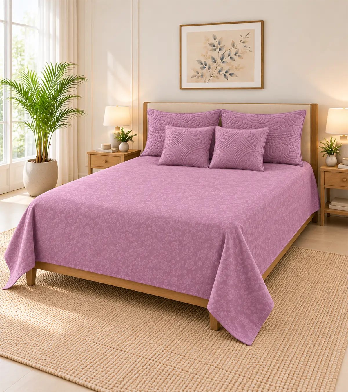 Mauve Rose Elegance Quilted Bedsheet Set