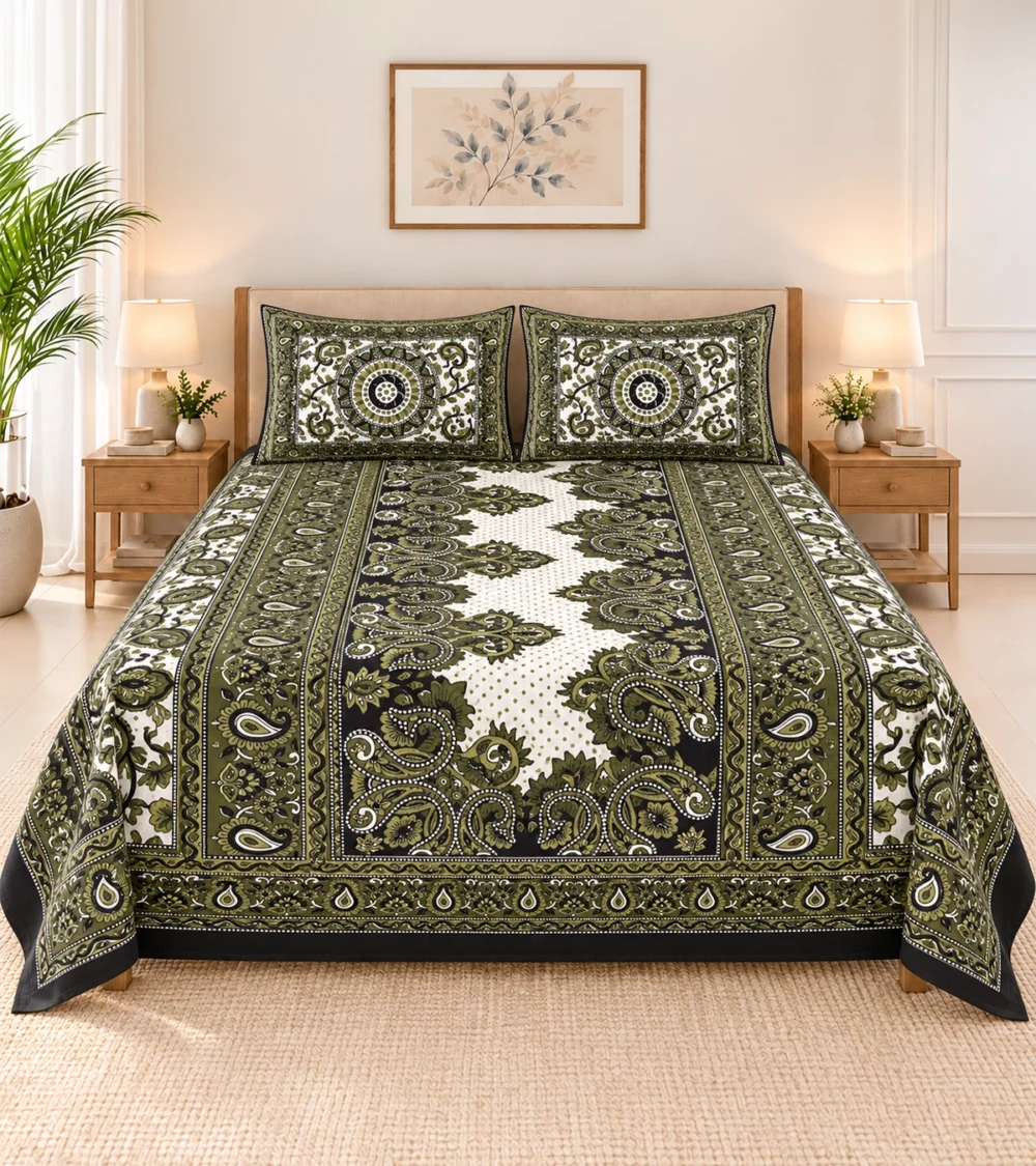 Olive Royal Paisley Bedsheet