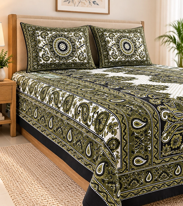 Olive Royal Paisley Bedsheet