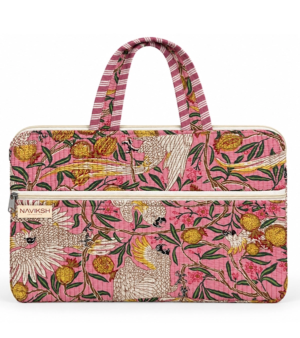 Pink Cockatoo Quilted Laptop Bag