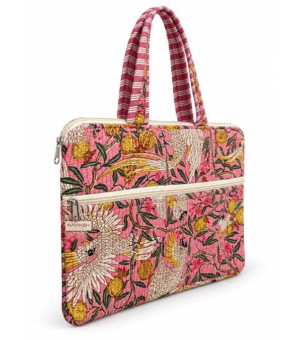 Pink Cockatoo Quilted Laptop Bag