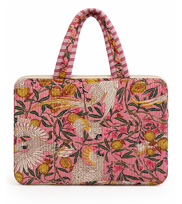 Pink Cockatoo Quilted Laptop Bag