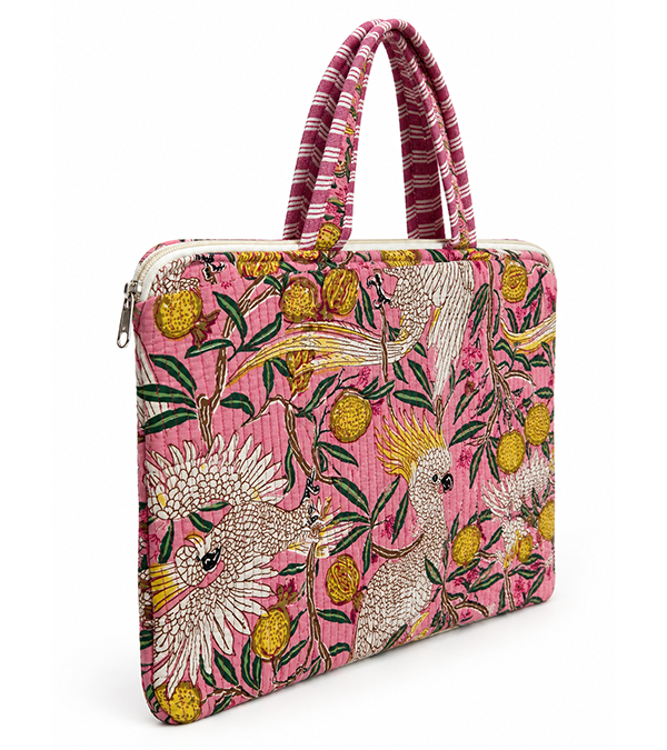 Pink Cockatoo Quilted Laptop Bag