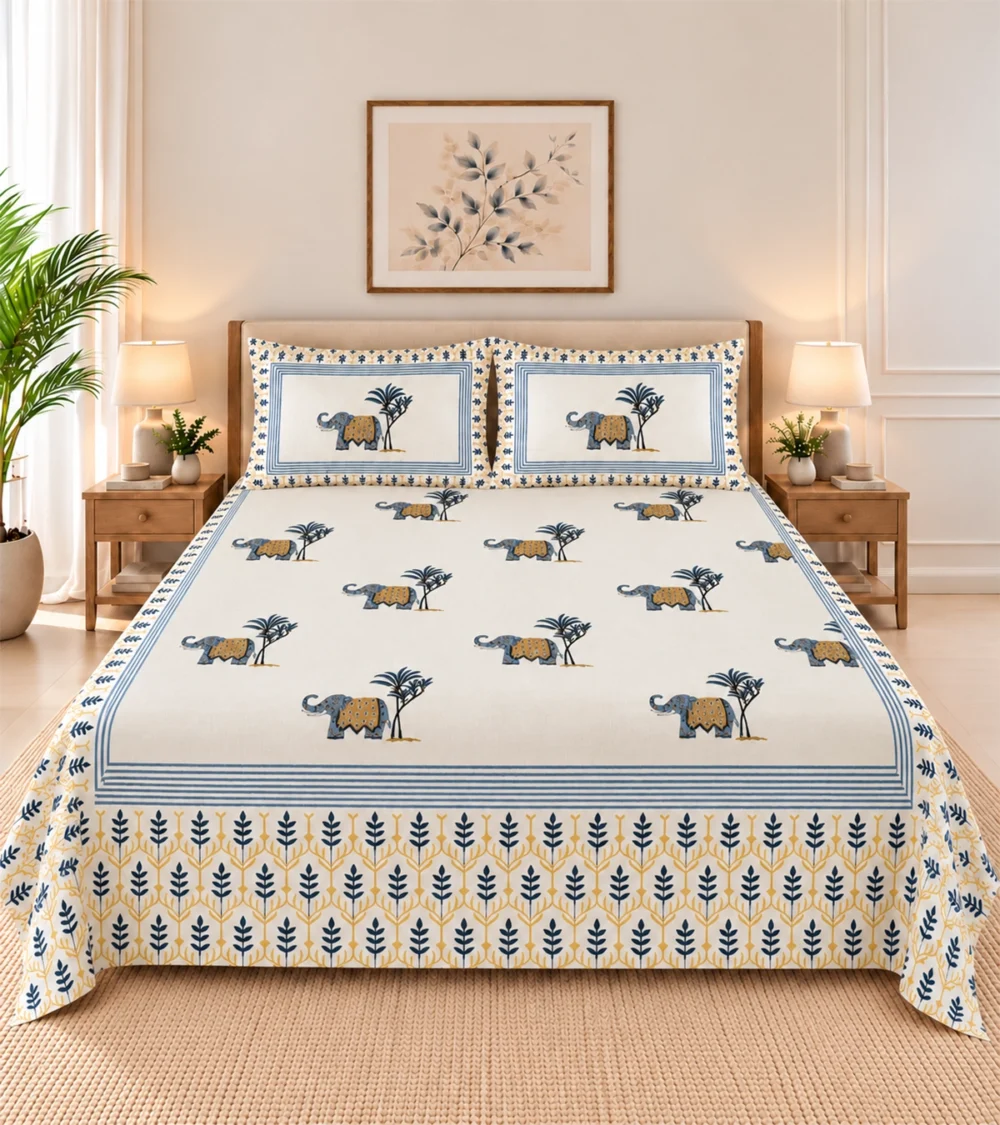 Royal Blue Elephant Heritage Bedsheet