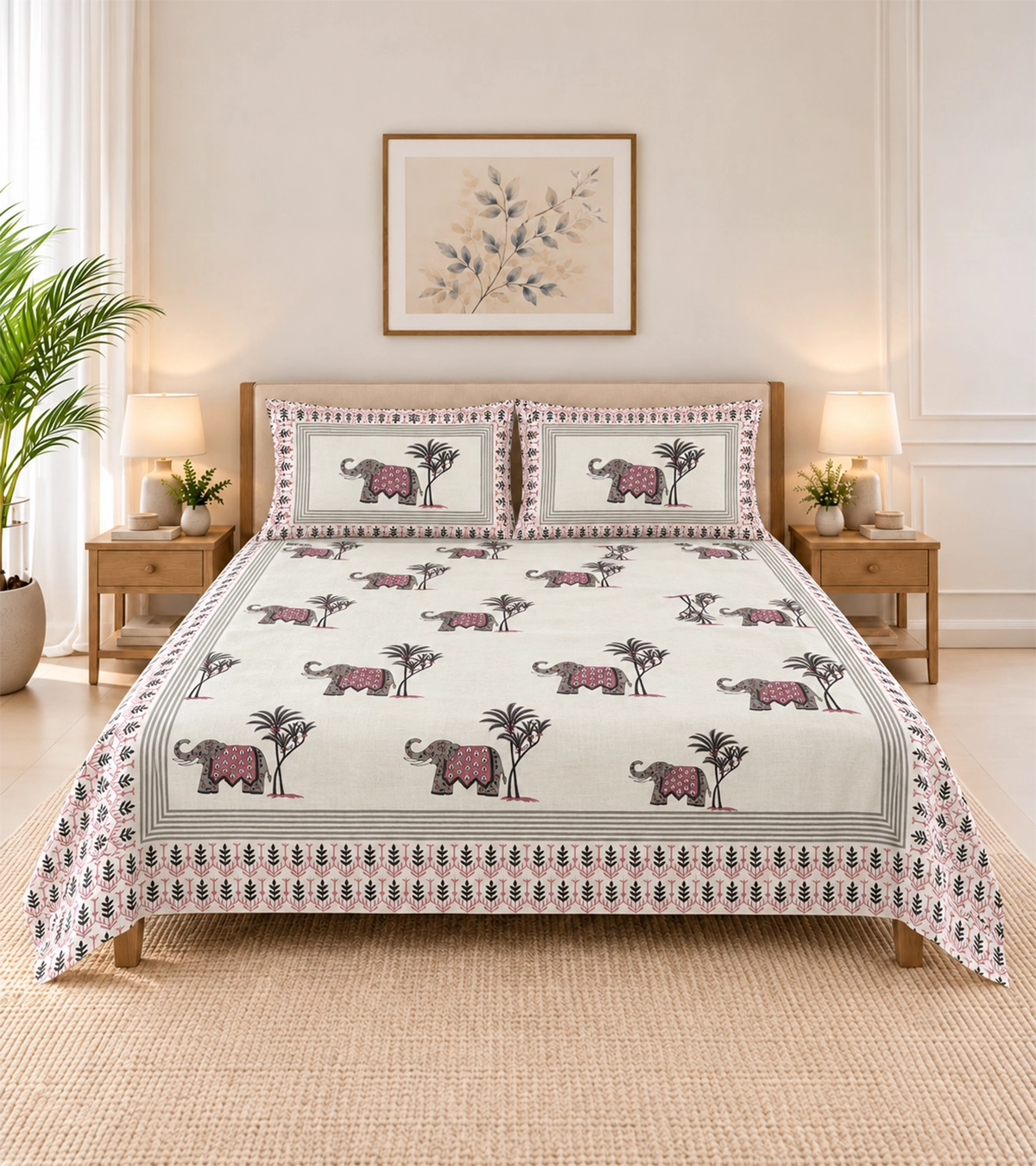 Royal Elephant Heritage Printed Bedsheet