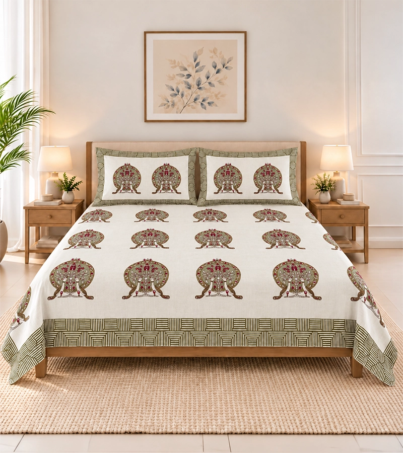Royal Peacock Floral Bedsheet