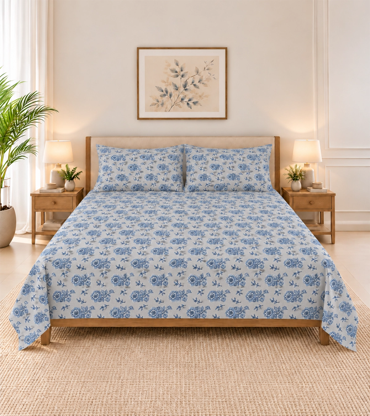 Vintage Floral Blue Bombay Dyeing Bedsheet