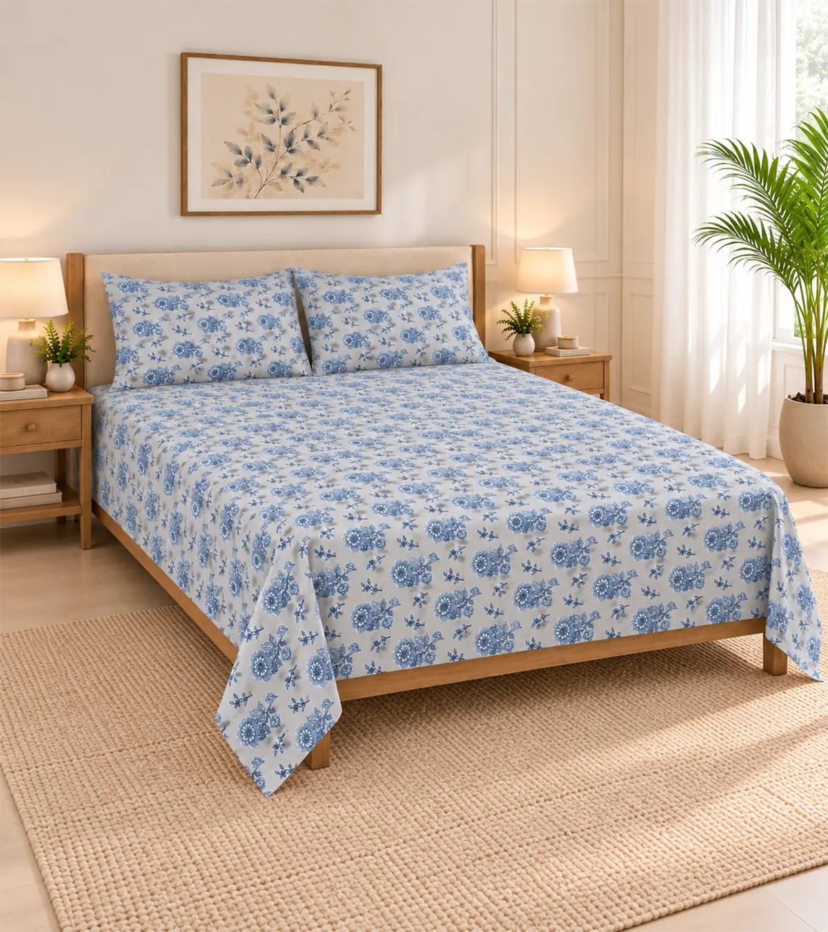 Vintage Floral Blue Bombay Dyeing Bedsheet